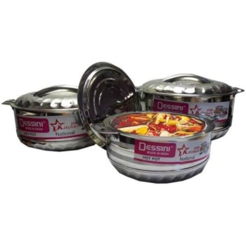 Dessini 3 Set Of Stainless Steel Hotpot Includes Large 2500ml Medium 1500ml Small Silver 1000ml