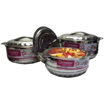 Dessini 3 Set Of Stainless Steel Hotpot Includes Large 2500ml Medium 1500ml Small Silver 1000ml