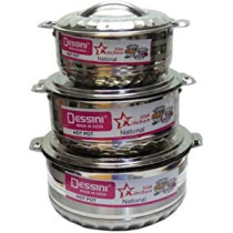 Dessini 3 Set Of Stainless Steel Hotpot Includes Large 2500ml Medium 1500ml Small Silver 1000ml