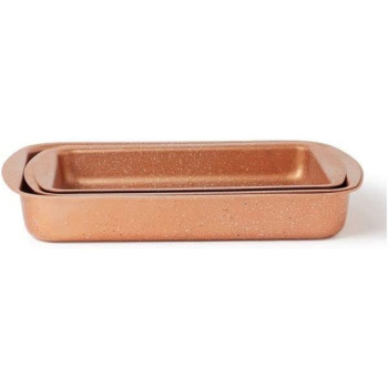 Dessini 3 Pieces Granite Square Pan Set Rose Gold Small Bakeware Pan 32X22 Medium 35X25 Large 38X28 Cm