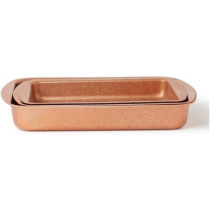 Dessini 3 Pieces Granite Square Pan Set Rose Gold Small Bakeware Pan 32X22 Medium 35X25 Large 38X28 Cm