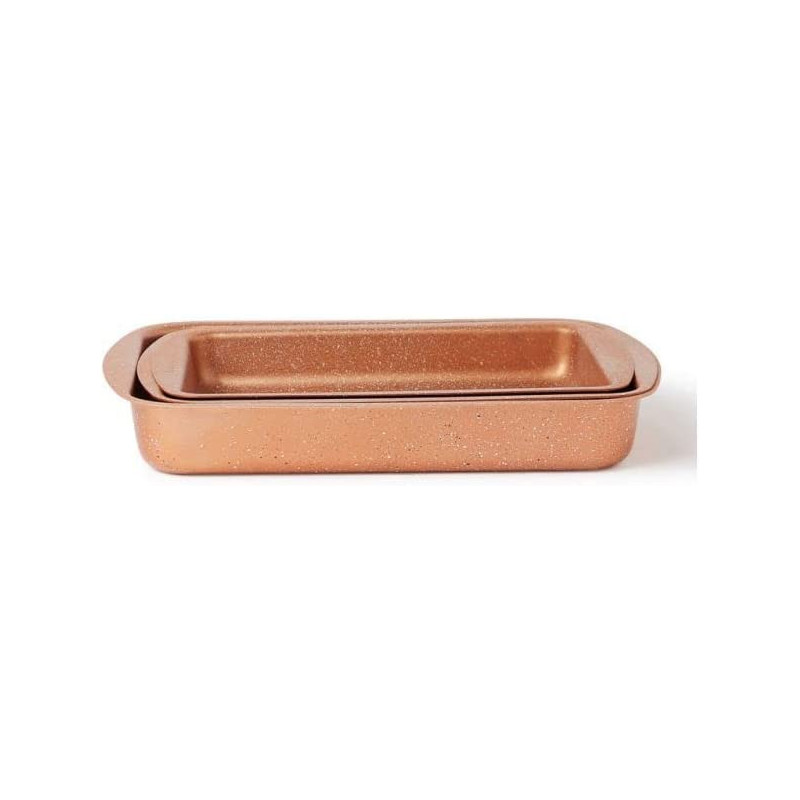 Dessini 3 Pieces Granite Square Pan Set Rose Gold Small Bakeware Pan 32X22 Medium 35X25 Large 38X28 Cm