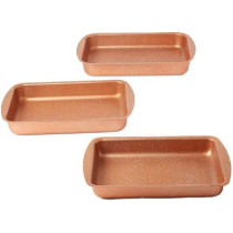Dessini 3 Pieces Granite Square Pan Set Rose Gold Small Bakeware Pan 32X22 Medium 35X25 Large 38X28 Cm