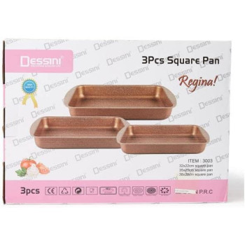 Dessini 3 Pieces Granite Square Pan Set Rose Gold Small Bakeware Pan 32X22 Medium 35X25 Large 38X28 Cm