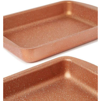 Dessini 3 Pieces Granite Square Pan Set Rose Gold Small Bakeware Pan 32X22 Medium 35X25 Large 38X28 Cm