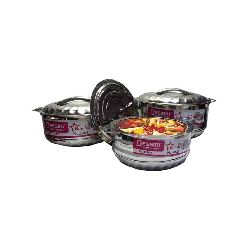 Dessini 6 Piece Sturdy And Durable Unique Designed Easy To Handle Stainless Steel Hot Pot With Lid Silver Bigxmediumxsmall