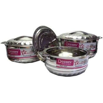 Dessini 6 Piece Sturdy And Durable Unique Designed Easy To Handle Stainless Steel Hot Pot With Lid Silver Bigxmediumxsmall