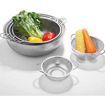 Dessini 6 Piece Strainers And Colanders With Handle Set Includes 6Xstrainer 16.5 Cm 19.5 Cm 22.5Cm 25.5Cm 28.5 Cm 31.5 Cm Silver