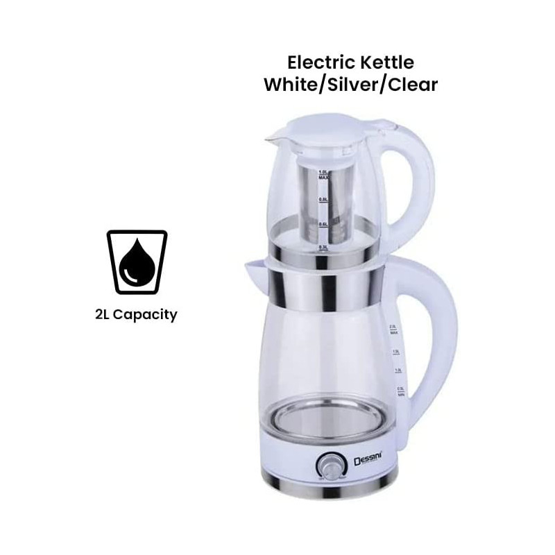 Dessini Electric Kettle 2L With Tea Pot 2 L Dtm7007 White Silver Clear