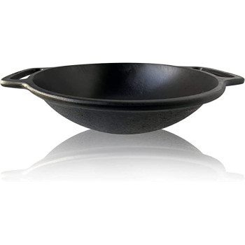 Ayda Cast Iron Kadai Kadhai Smooth Pre Seasoned Flat Bottom Kadai For Gas Stove & Induction Friendly Naturally Nonstick 2.5 Kg Black