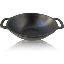 Ayda Cast Iron Kadai Kadhai Smooth Pre Seasoned Flat Bottom Kadai For Gas Stove & Induction Friendly Naturally Nonstick 2.5 Kg Black