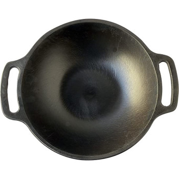 Ayda Cast Iron Kadai Kadhai Smooth Pre Seasoned Flat Bottom Kadai For Gas Stove & Induction Friendly Naturally Nonstick 2.5 Kg Black