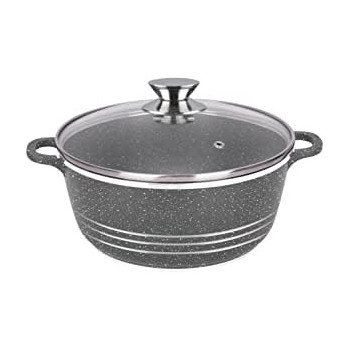 Dessini Granite Non Stick Casserole Pot With Lid Grey Clear 32Centimeter