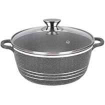 Dessini Granite Non Stick Casserole Pot With Lid Grey Clear 32Centimeter