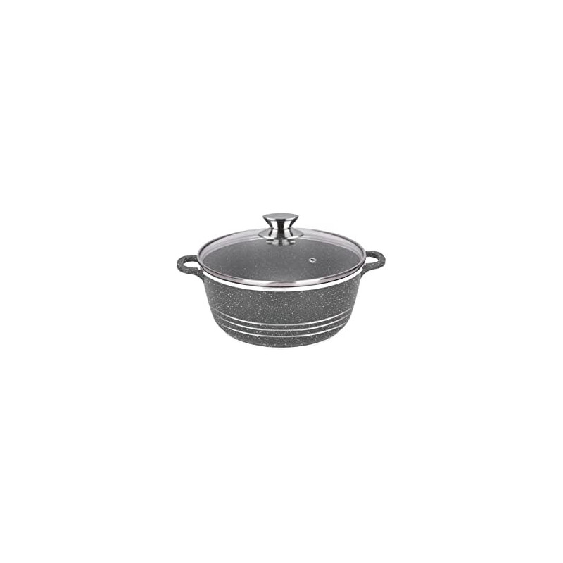 Dessini Granite Non Stick Casserole Pot With Lid Grey Clear 32Centimeter