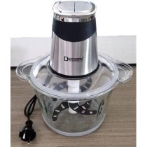 Dessini Low Noise Electric Glass Food Chopper Or Grinder With Detachable Bowl And 800W 6 Leaf 420 Stainless Steel Sharp Blades