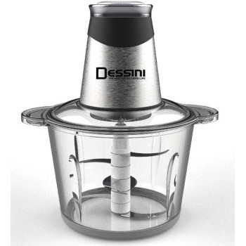 Dessini Low Noise Electric Glass Food Chopper Or Grinder With Detachable Bowl And 800W 6 Leaf 420 Stainless Steel Sharp Blades