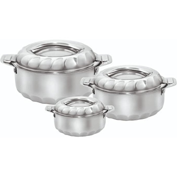 Stainless Steel Hot Pot With Lids, Silver (Pack Of 3,1000,1500,2500Ml)