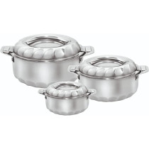 Stainless Steel Hot Pot With Lids, Silver (Pack Of 3,1000,1500,2500Ml)