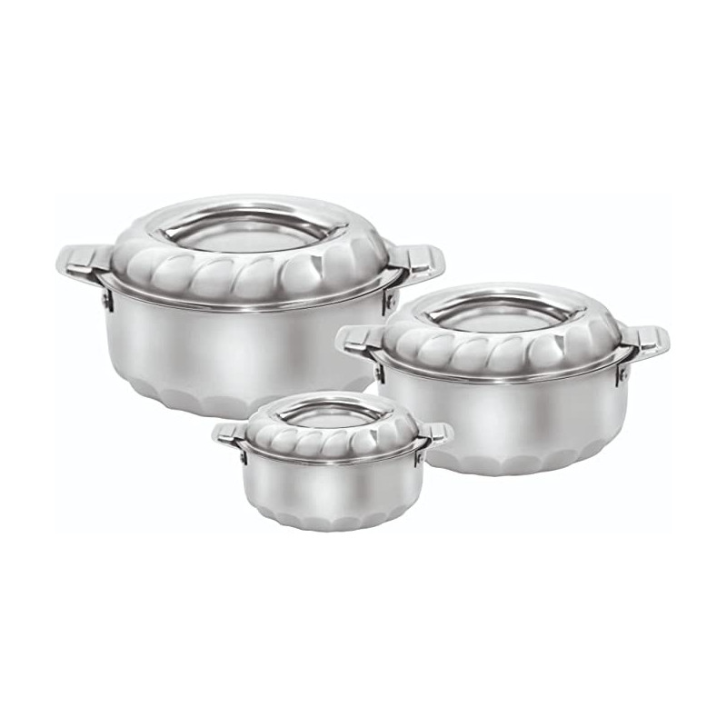 Stainless Steel Hot Pot With Lids, Silver (Pack Of 3,1000,1500,2500Ml)