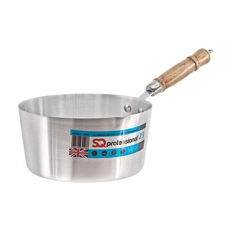 Professional Aluminium Milk Pan With Wooden Handle - Silver, 23Cm