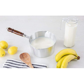 Professional Aluminium Milk Pan With Wooden Handle - Silver, 23Cm