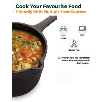 Ayda Pre Seasoned Cast Iron Sauce Pan (15Cm/1Liter)