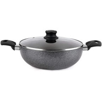 Mithra Non-Stick Kadai With Lid 3Mm Thick With 3 Layer Coating Black/Grey/Silver 28Cm