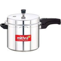Mithra Heavy-Duty Aluminium Outer Lid Pressure Cooker with Lid Ideal for Small To Medium Households, Silver/Black (12 Liter)