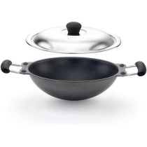 Mithra Non Stick Kadai With Lid Grey 24Cm