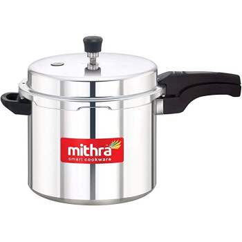 Mithra Heavy-Duty Aluminium Outer Lid Pressure Cooker with Lid Ideal for Small To Medium Households, Silver/Black (3 Liter)