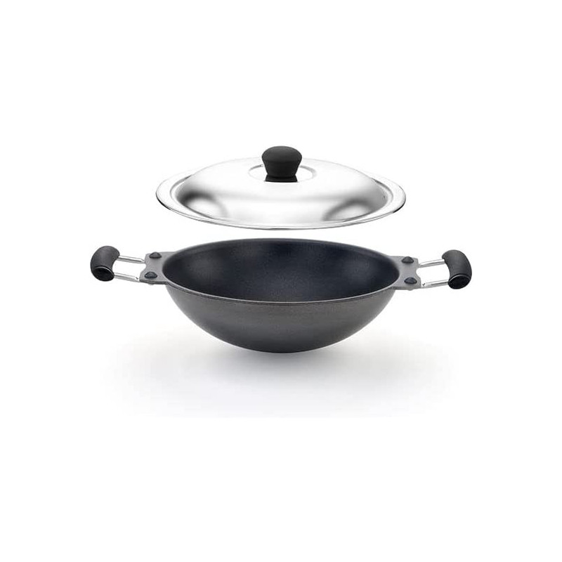 Mithra Deep Non Stick Appachatti Hoppers Pan With Lid Grey 24Cm