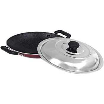 Mithra Appam Pan With Lid And Accessories Red/Black/Silver 20Centimeter