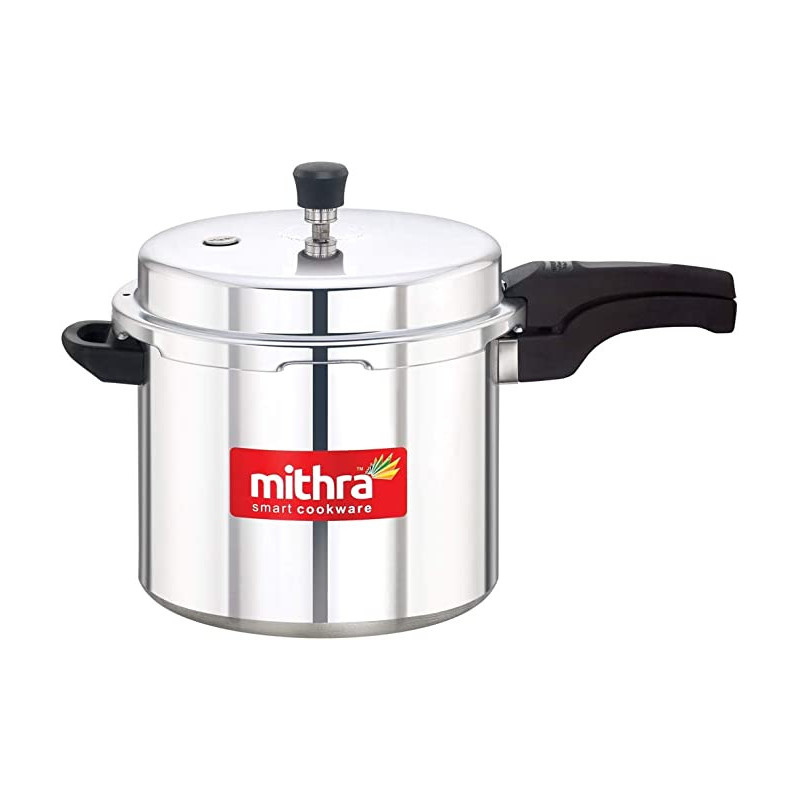 Mithra Heavy-Duty Aluminium Outer Lid Pressure Cooker with Lid Ideal for Small To Medium Households, Silver/Black (7.5 Liter)