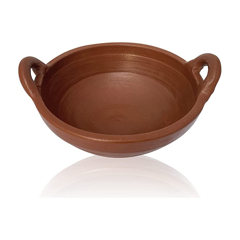 Handmade Earthen Clay Kadai Pot Clay Chatti Wok Serving Pot Traditional Table Ware Made By Indian Artisan 26Cm Red
