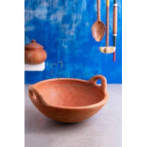Taj Handmade Earthen Clay Kadai Pot Clay Chatti Wok Natural Cookware Serving Pot Made By Indian Artisan 24Cm Red