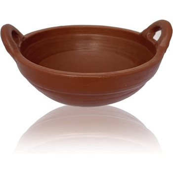 Taj Handmade Earthen Clay Kadai Pot Clay Chatti Wok Natural Cookware Serving Pot Made By Indian Artisan 24Cm Red
