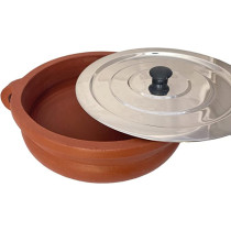 Handmade Earthen Clay Kadai Chatti Pot With Stainless Steel Lid Natural Cookware Serving Pot Made By Indian Artisan Red 3 Liter