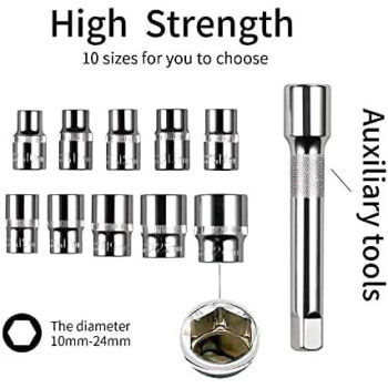 Abbasali 12Pcs 1 2 Inch Ratchet Socket Wrench Set Drive Socket Set With 10 Sockets 10 1517192224Mm