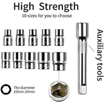 Abbasali 12Pcs 1 2 Inch Ratchet Socket Wrench Set Drive Socket Set With 10 Sockets 10 1517192224Mm