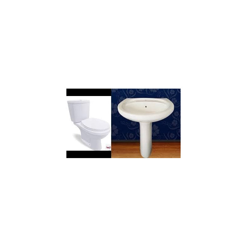 Abbasali Wc Toilet With Complete Fittings & Ceramic Wash Basin With Padestal Big Size With Complete Fitting For Bathroom