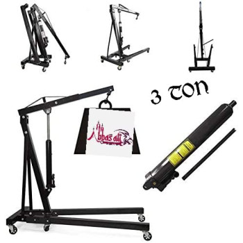 Abbasali Folding 3 Tonne Hoist Lift Jack With Wheels Engine Crane Black