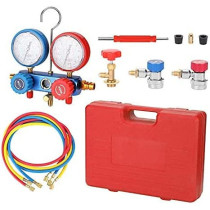 Abbasali Manifold Dual Gauges Set Refrigeration Equipment Pressure Measuring Tool Kit With 3 Recharge Hoses