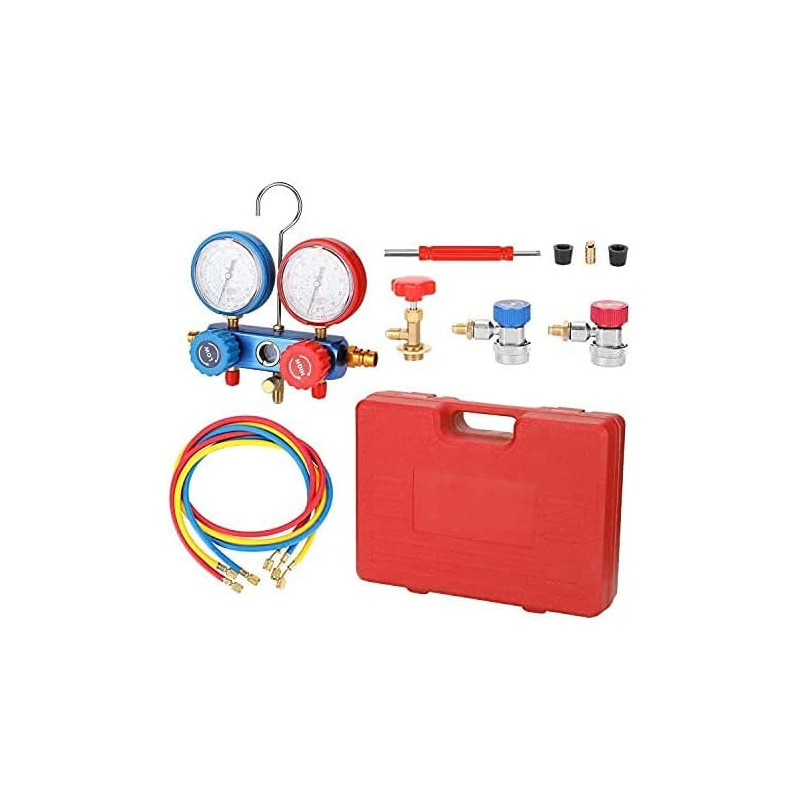 Abbasali Manifold Dual Gauges Set Refrigeration Equipment Pressure Measuring Tool Kit With 3 Recharge Hoses