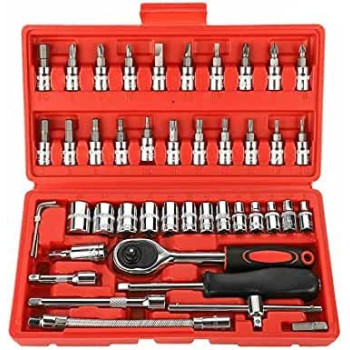Abbasali 46Pcs Ratchet Wrench Socket Tools Set Metric 1 4 Drive Screwdriver With Box