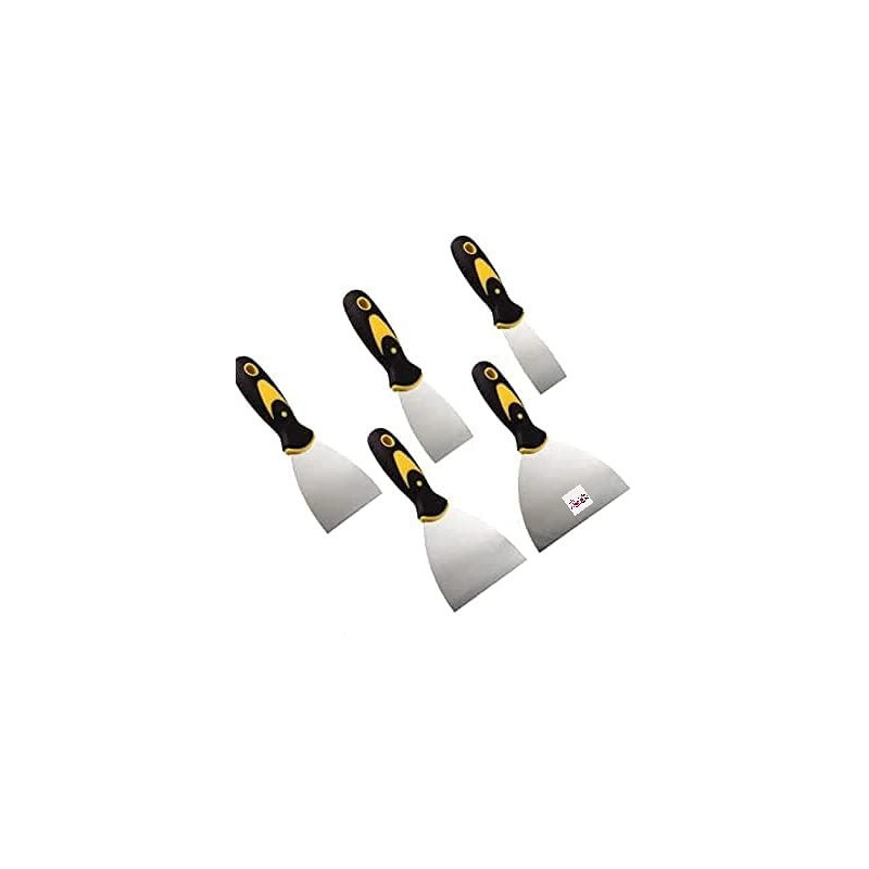 Abbasali 5 Pieces Drywall Taping Knife And Scrapper Set Stainless Steel Blade And Durable Plastic Handle