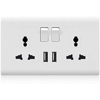 Abbasali Wall Socket Double Switch Multi Socket And 2 Usb Universal Wall Socket Tamper Resistant Duplex Receptacle