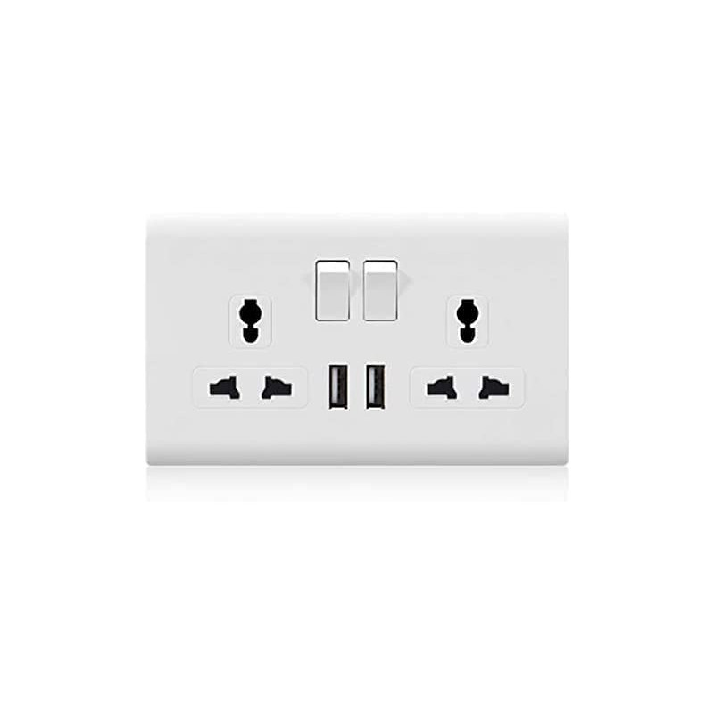 Abbasali Wall Socket Double Switch Multi Socket And 2 Usb Universal Wall Socket Tamper Resistant Duplex Receptacle
