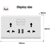 Abbasali Wall Socket Double Switch Multi Socket And 2 Usb Universal Wall Socket Tamper Resistant Duplex Receptacle