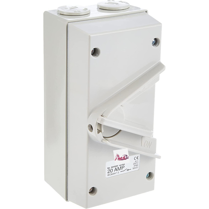 Abbasali Electric 20A 250V Surface Mount Single Pole Isolating Switch Ip66 Weatherproof